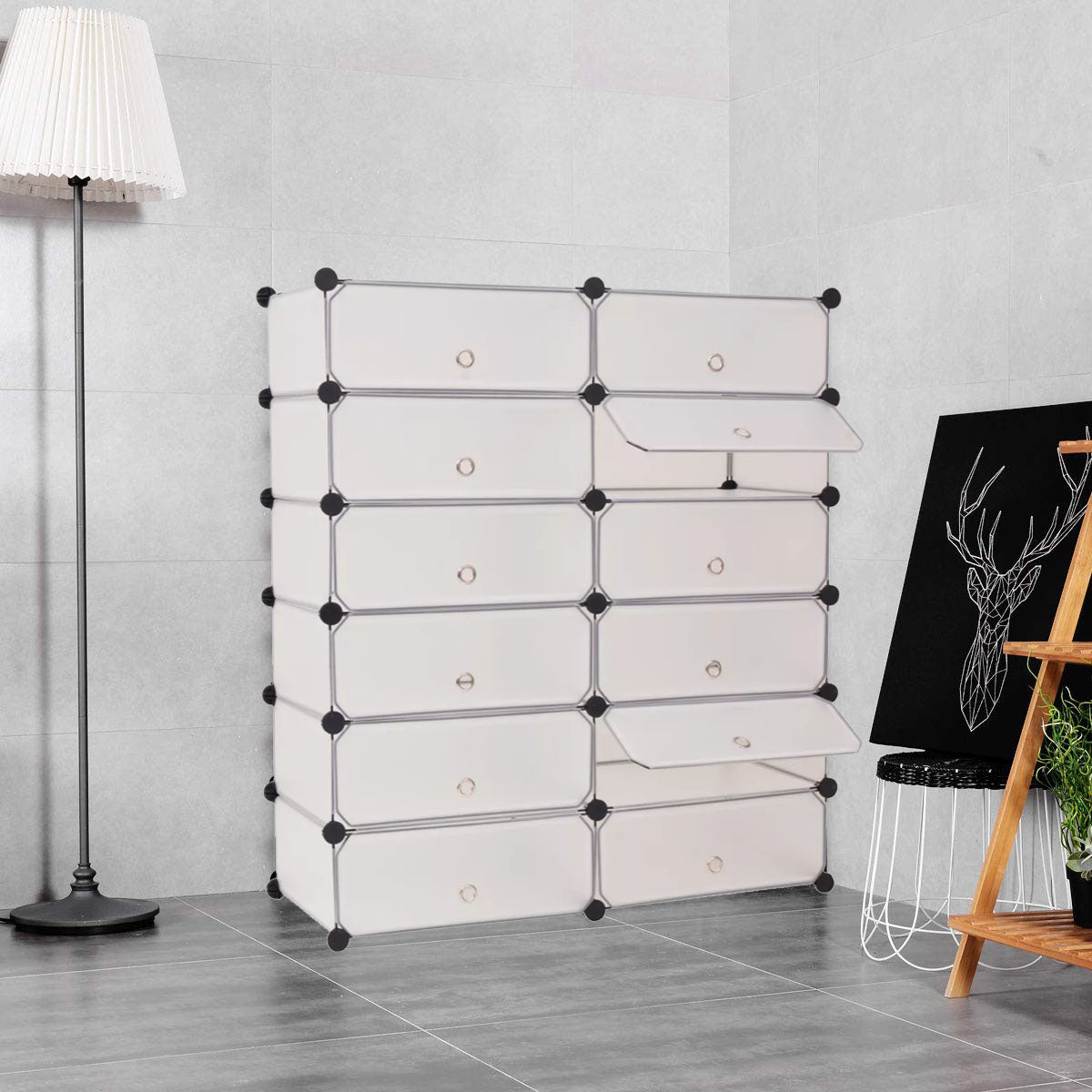 Plastic shoe storage cabinet with batteries, 2 colors - white-1