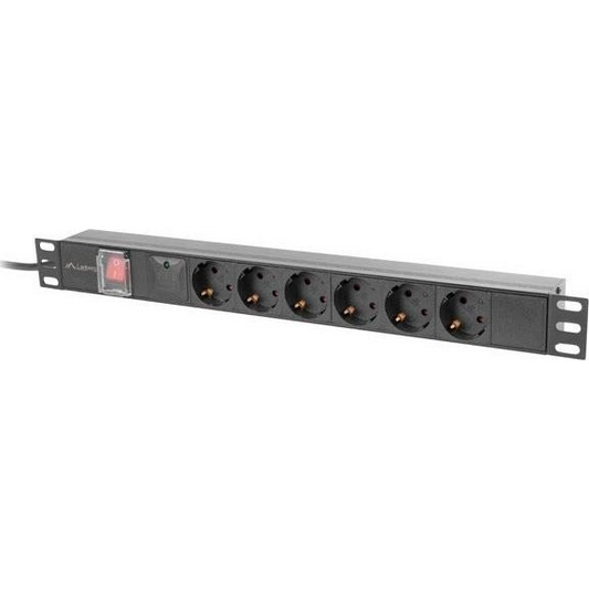 Lanberg PDU-06F-0200-BK 1U 19" 6-os túlfeszültség védő elosztó 2m - Fekete (PDU-06F-0200-BK)-0