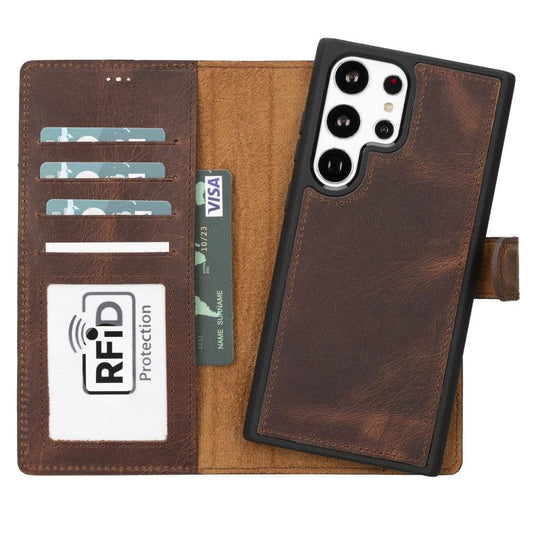 Samsung S23 Series Detachble Leather Magic Wallet Case - S23 / ANTIC BROWN-0